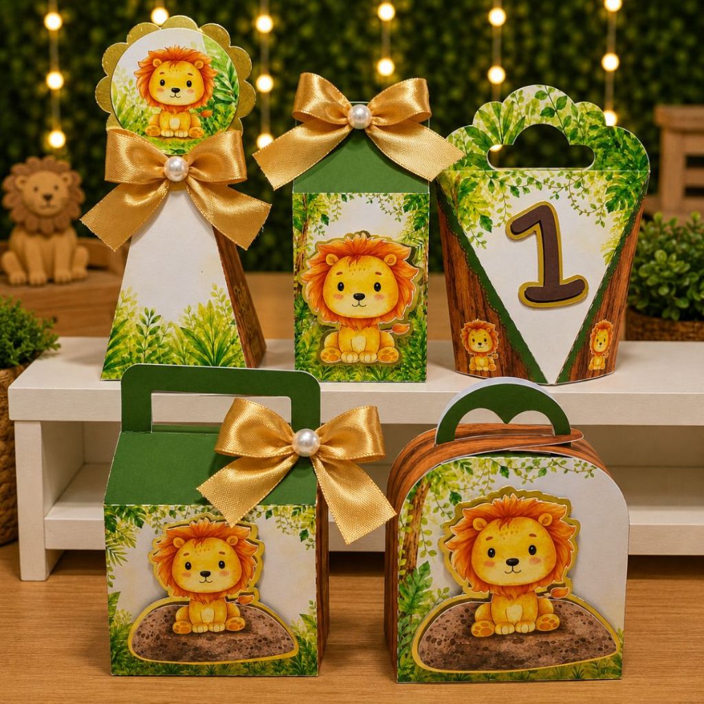 Kit Caixinhas Personalizadas Leãozinho Lembrancinhas Festa Infantil, Chá de Bebê, Chá Revelação