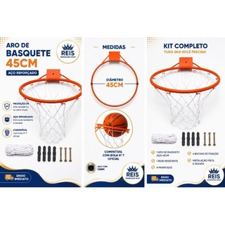 Aro de Basquete 45cm em Aço Reforçado com Rede + Parafusos e Buchas | Pronto para Instalar