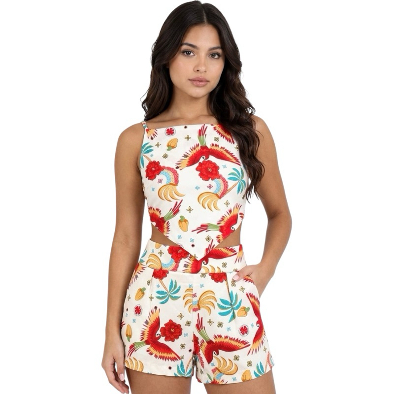 Conjunto Lara moda infantil Juvenil short e cropped estampado feminina adolescente moça primavera verão 2027