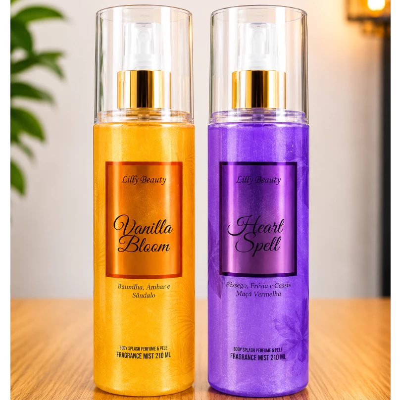 Kit 2 body splash com glitter loção corporal Lilly Beauty perfume luminoso 210 ml varias fragrancias