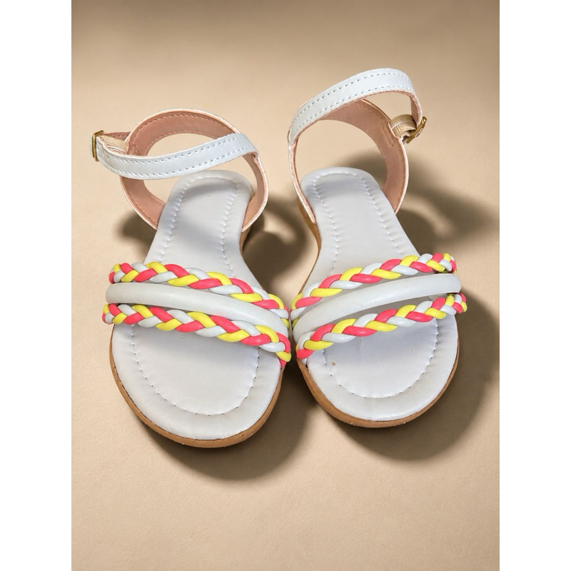 Sandália Infantil Feminina Bebe Criança Trançada Branca Colorida Casual Confortável Antiderrapante