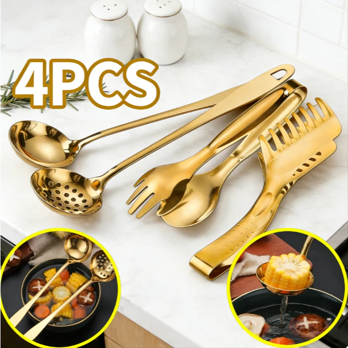 Talheres Kit 4 De Aço Inox Servindo Utensílios Dourado Conjunto Colher de Sopa Na Cozinha Talheres De Bom Gosto