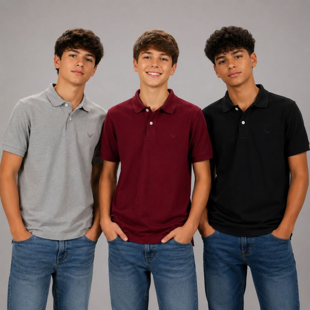 Kit 3 Camisa Gola Polo Infantil Juvenil Manga com Punho 10 ao 16 Promoção