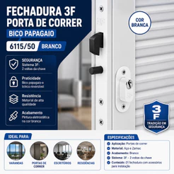 Fechadura 3f Porta Correr Bico Papagaio Branca 6115/50 Branco