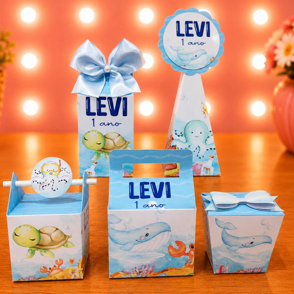 Kit Festa Fundo do Mar Personalizado | Caixinhas Personalizadas Pegue e Monte | Lembrancinha Aniversário Infantil