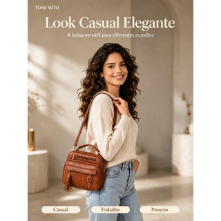 JAMI JAMI Bolsa Feminina com Alça Lateral Transversal Faixa de Mão de Couro S2420