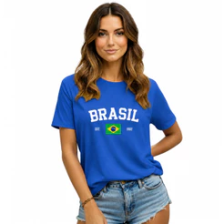 Camisa Feminina Brasil Camiseta Gola Redonda 100% Algodão