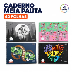 Caderno de Desenho Meia Pauta Tilibra Spice 40 Folhas 150g Capa Dura Espiral Alfabetização Escolar