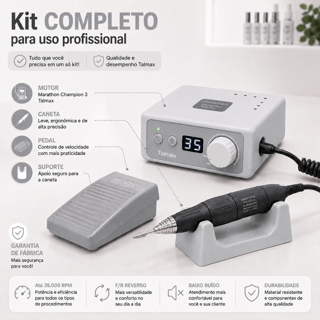 Micro Motor Talmax Champion Silver Marathon 35000 Rpm Bivolt Cinza