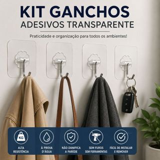 KIT Ganchos de Parede Adesivo Banheiro Ganchos de Colheres Adesivo Dupla Face Decoração