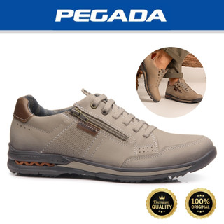 Sapatênis Pegada Masculino Couro Amortech com Zíper Cadarço Elástico Conforto Ortopédico Macio 114861