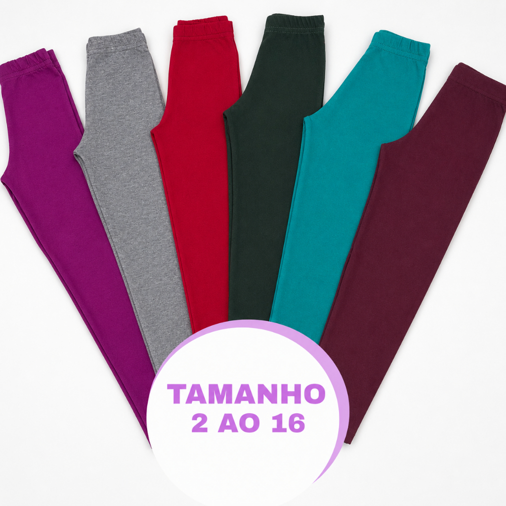 Kit 3 ou 5 Calça Legging Juvenil e Infantil Menina Sortidas Feminina Meia Estação Confortáveis