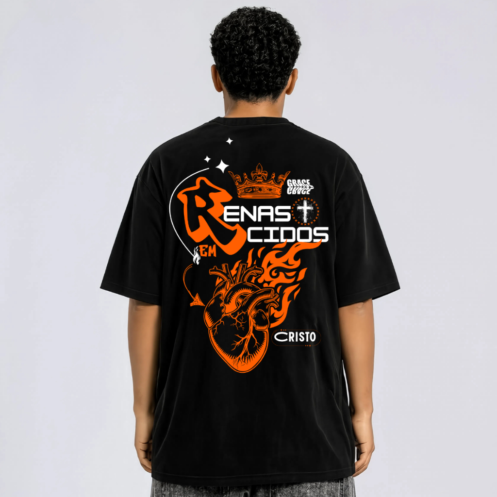 Camiseta Camisa Blusa Oversized Masculina Feminina Streetwear Cristã Religiosa Gospel Casual 100% Algodão Renascidos