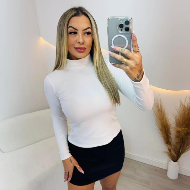 Blusa Feminina Cacharrel Gola Alta Canelada Flanelada Térmica Manga Longa Segunda Pele Inverno Frio Básica Elegante