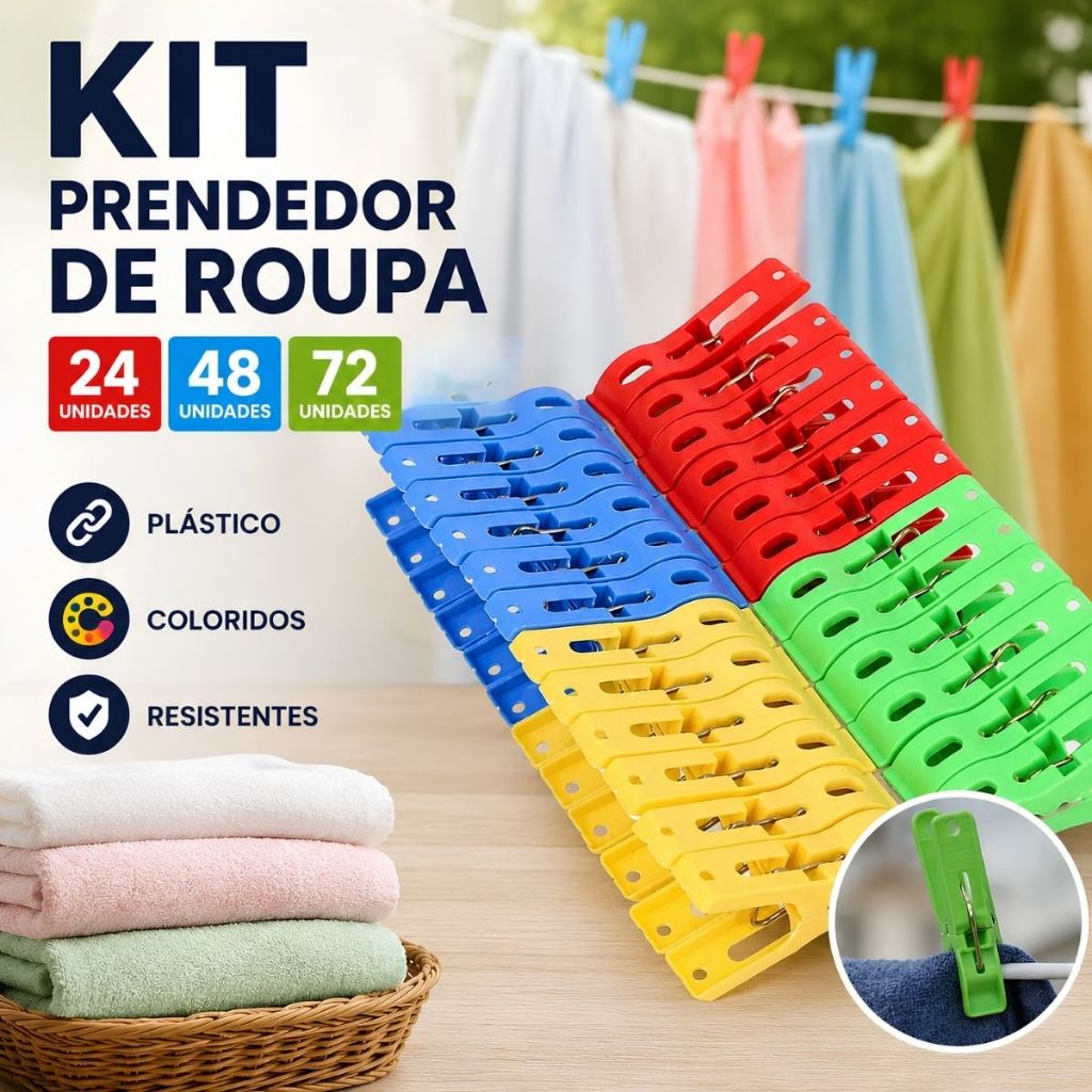 Prendedor De Roupa Plástico Varal Pregador 20 Un Com Cesto