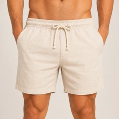 Short Masculino Linho Bermuda Casual Premium 3 Bolsos Cós Elástico Cordão Praia Verão