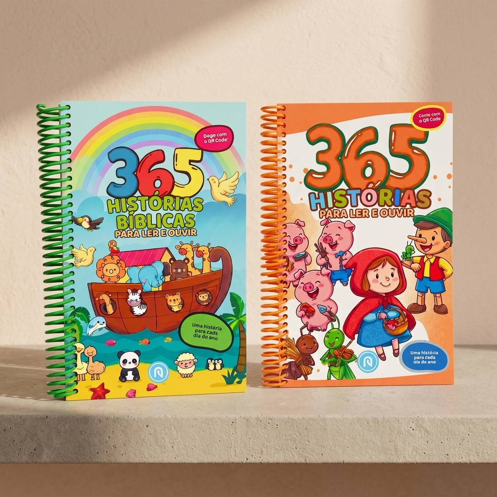 Kit C/2 Livros Infantil Bíblico 365 Histórias Bíblicas Para Ler e Ouvir + 365 Histórias Para Contar