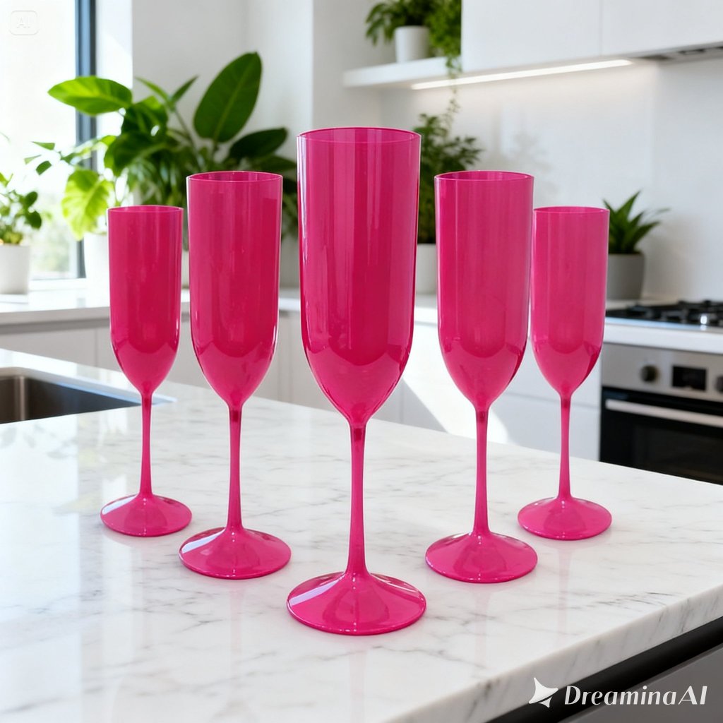 Kit Taça de Champanhe Acrílico 190ml  Festa Casamento Balada Natal Ano Novo Resistente 15 unidades Rosa Pink