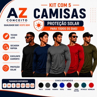 Kit 5 Camisetas UV Proteção Solar Uv50 Segunda Pele Praia Verão Todos os Tamanhos P ao G3
