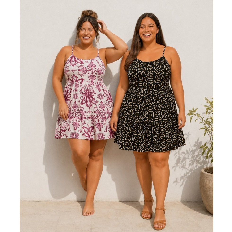 Kit 2 Vestido Plus Size Soltinho Fresquinho Alcinha Verão Estampado De Praia Tamanho GG G1 G2 G3