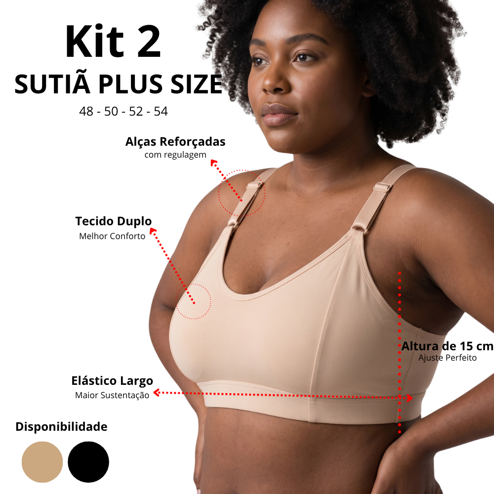 Kit 2 Sutiã Plus Size Sem Bojo Confortável Alça Reforçada Soutien Reforçado Sustentação lingerie Feminina Confortável