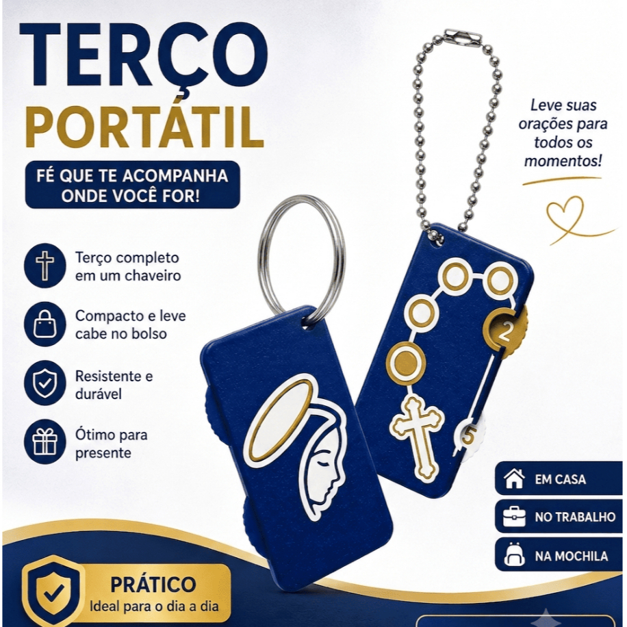 Terço Portátil Chaveiro Católico Nossa Senhora Completo Rosário Compacto para Bolsa Mochila Carro e Uso Diário