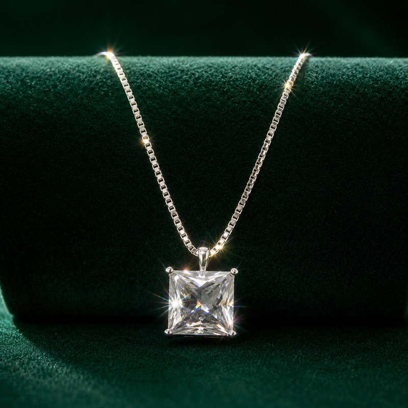 Colar Moissanite Quadrado 6mm Prata 925 Feminino Elegante
