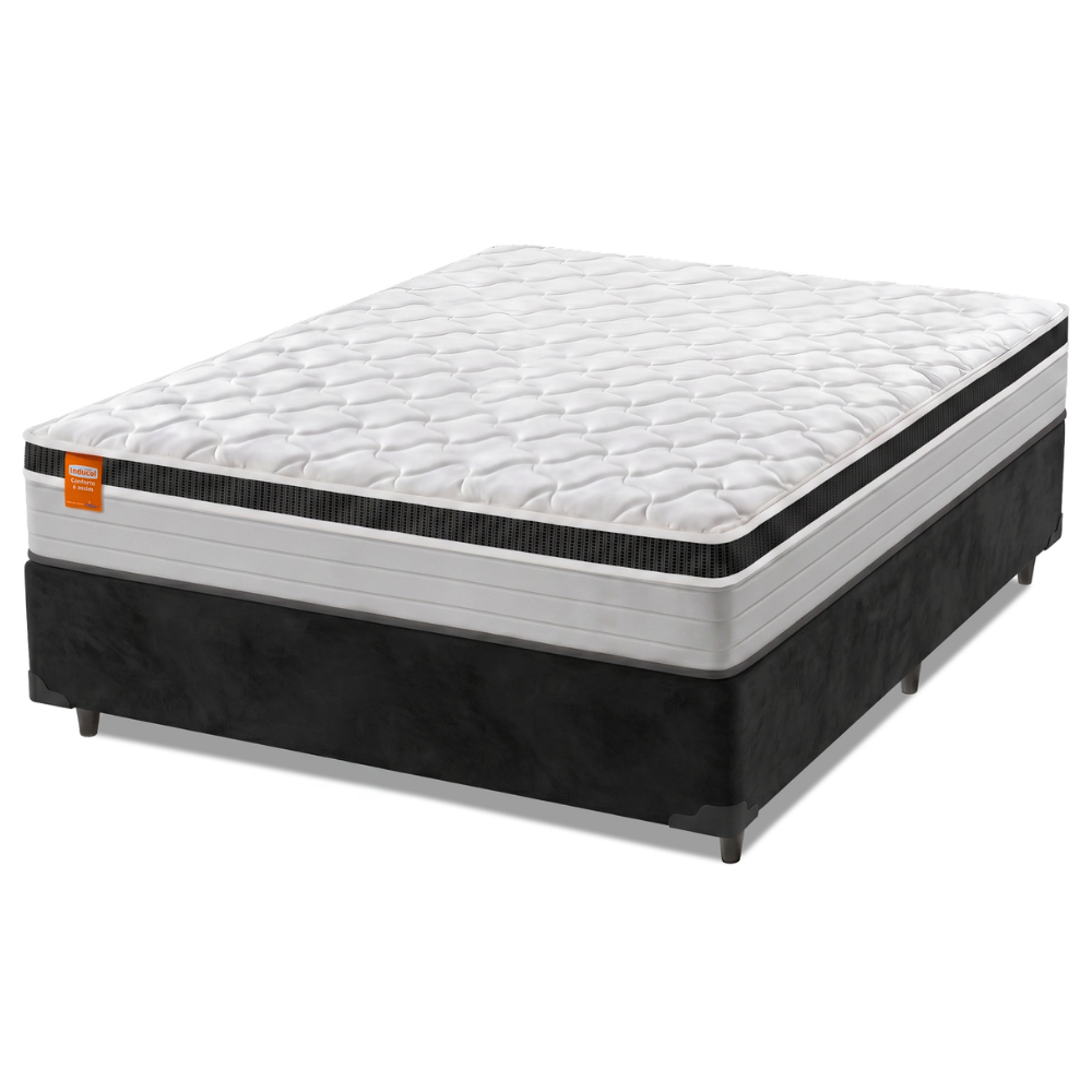 Cama Box Casal Colchão Molas Ensacadas Real 138x188x65cm Preto / Cinza - Suporta até 130Kg por Pesso