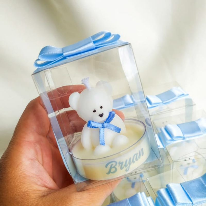 Vela Aromática Ursinho Personalizada Caixa Acetato Cera de Coco Lembrancinha Chá de Bebê Maternidade Aniversário