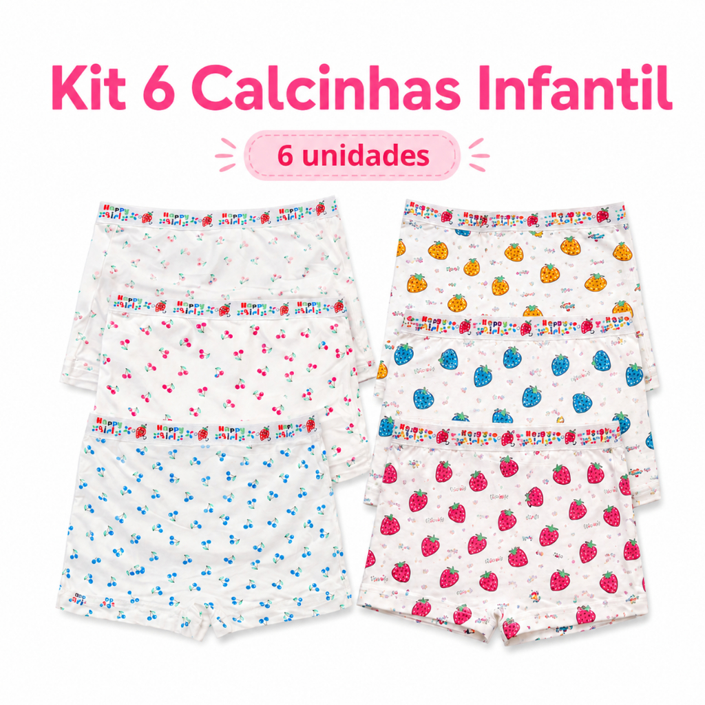 Kit 6 Calcinhas Boxer Infantil Menina Shortinho Confortável Estampas Sortidas