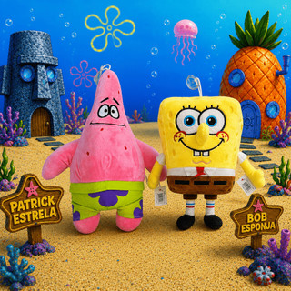 Pelúcia Musical Bob Esponja e Patrick Estrela Grande 30 cm Decoração Fofo Brinquedo Decoração