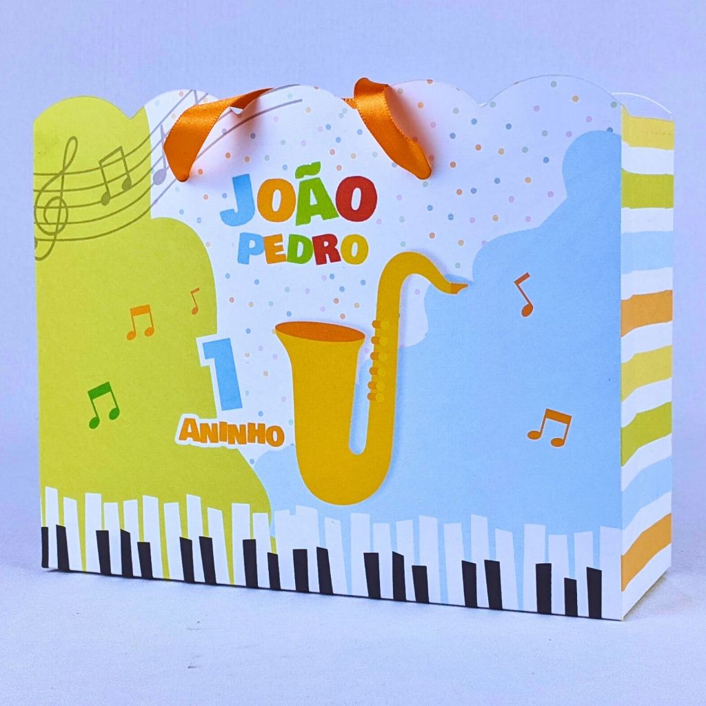 Sacola de Papel Personalizada Instrumentos Musicais 30x25x10 cm Lembrancinha Festa Aniversário