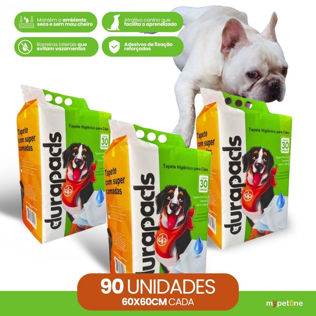 Kit 3 Tapete Higiênico Durapads 60x60cm - 30 Unidades