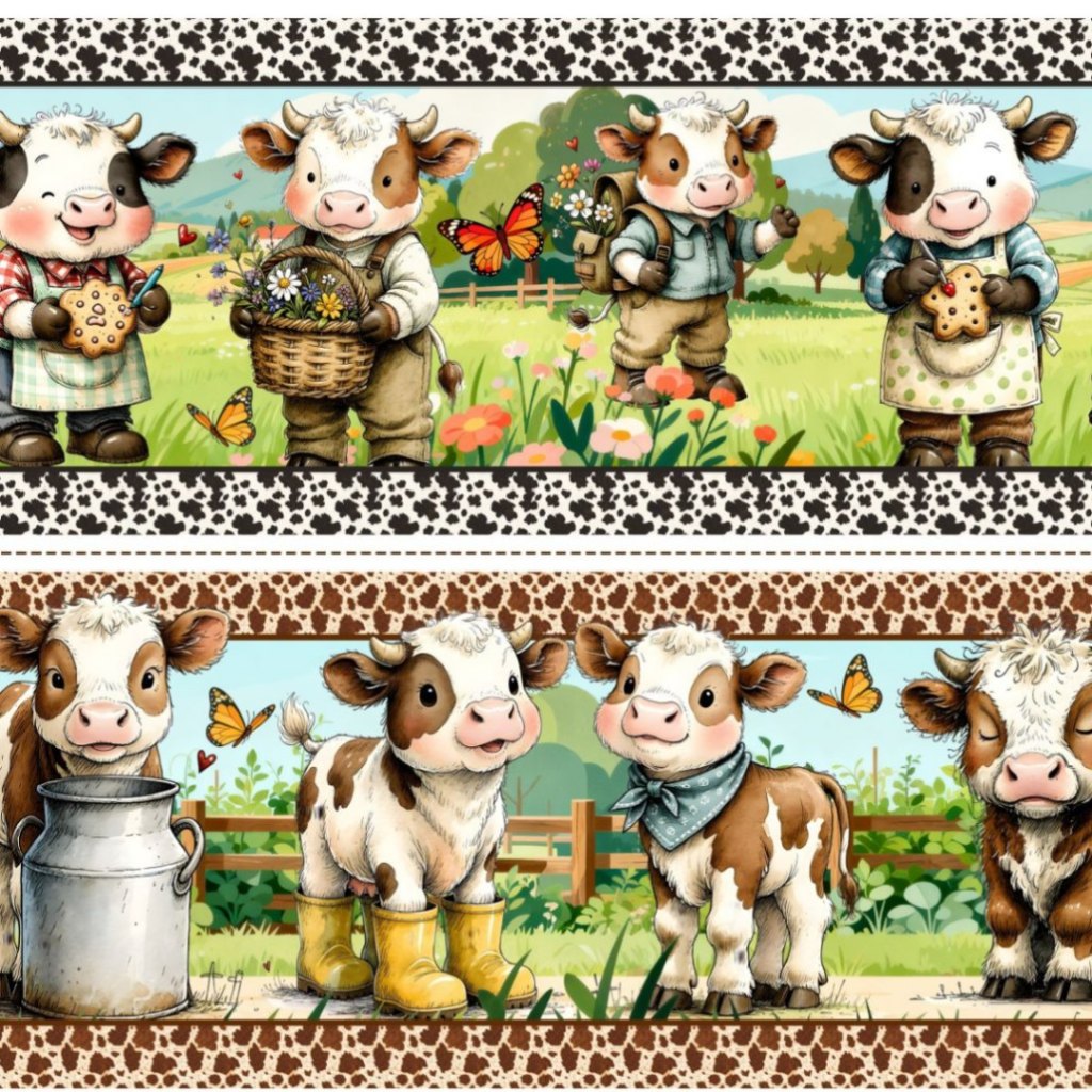 Tricoline Digital Barrado Vaquinhas 100% Algodão 55x150cm Pano de Prato Maria Flor Tecidos