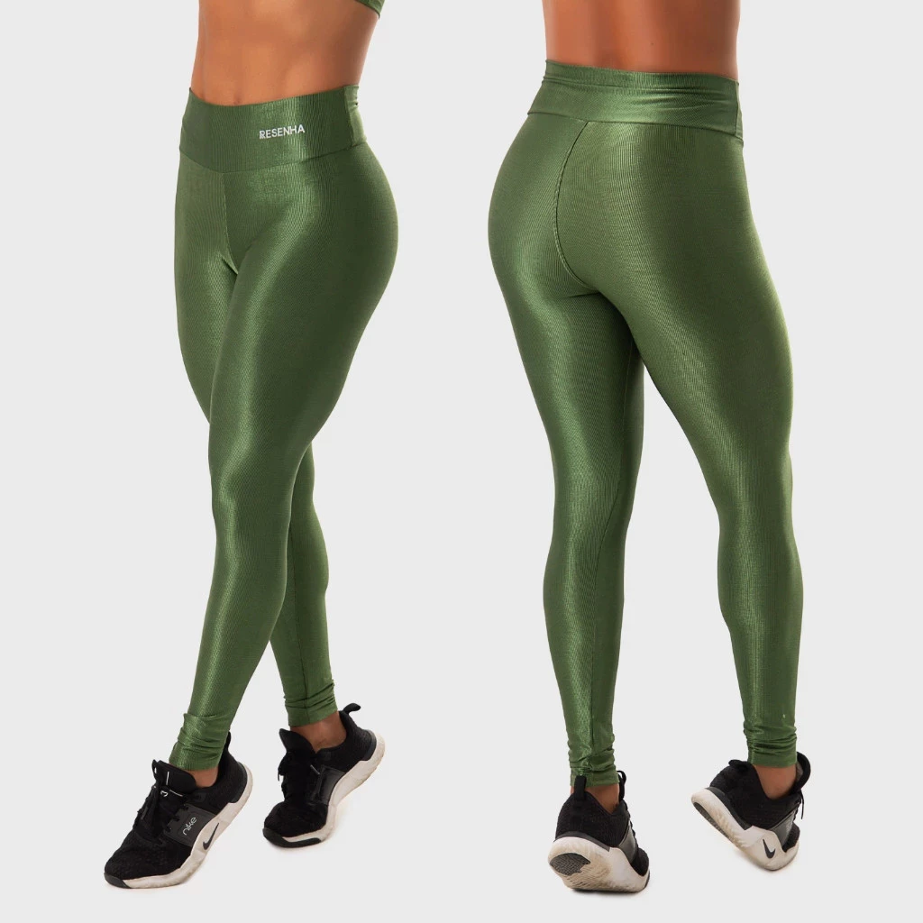 Calça Legging Fitness Feminina Canelada Trilobal Cintura Alta Brilho Modeladora Academia Resenha — imagem 1