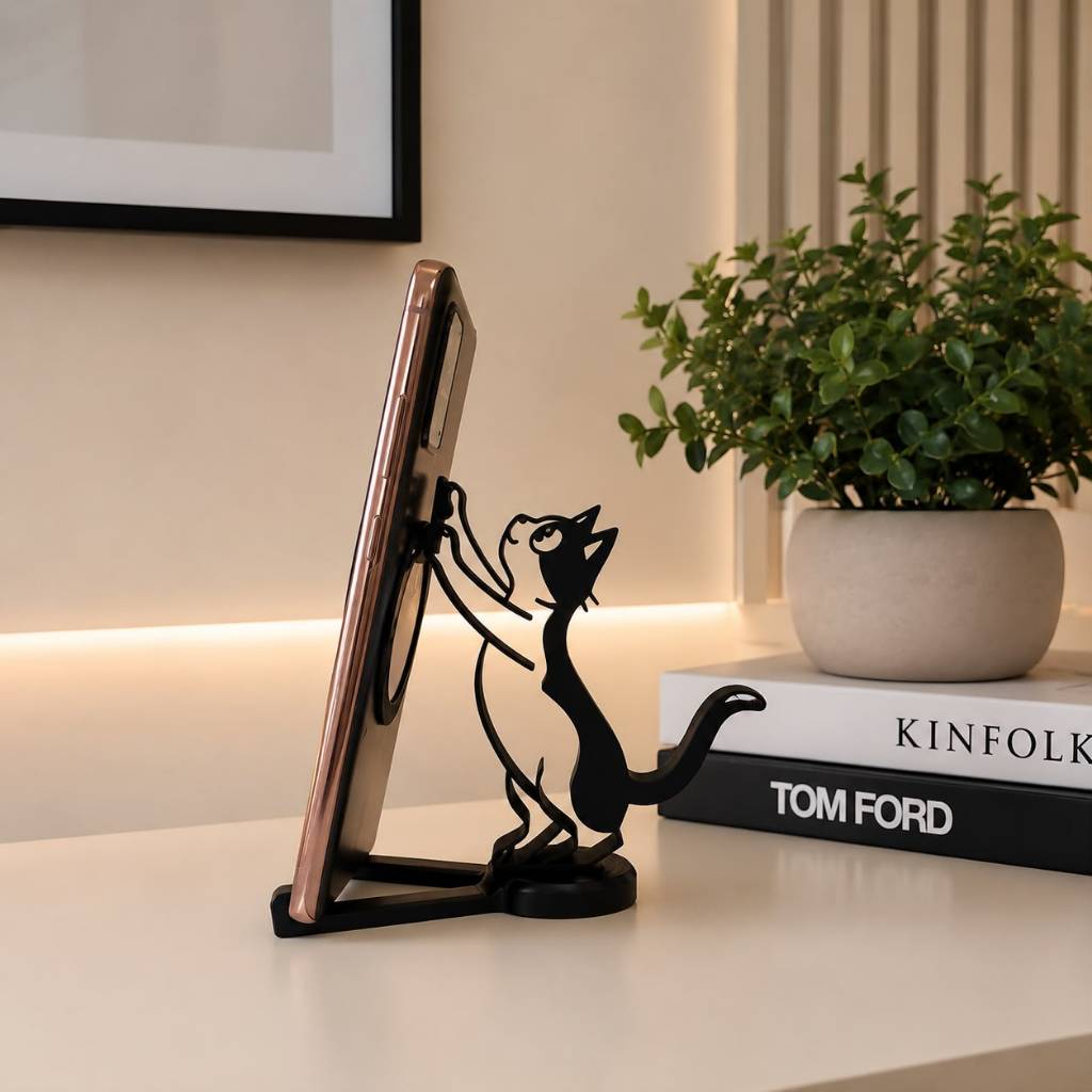 Suporte de Celular Gatinho | Fofo e Funcional | Criativo | Organize com Estilo | Presente Perfeito