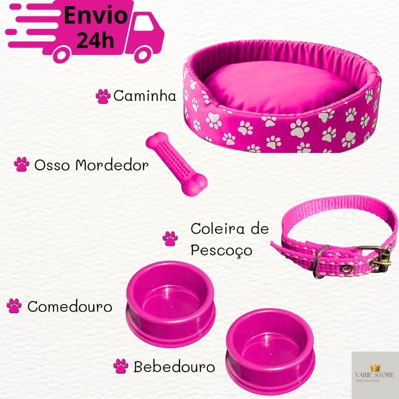Kit Para Cachorro Pequeno Simples Luxuoso Caminha Pet Comedouro Cachorro
