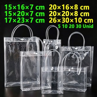 Kit 10/20/30 Sacos de Presente PVC Transparente com alça Bolsa De Lembrança Aniversário Infantil de batizado natal
