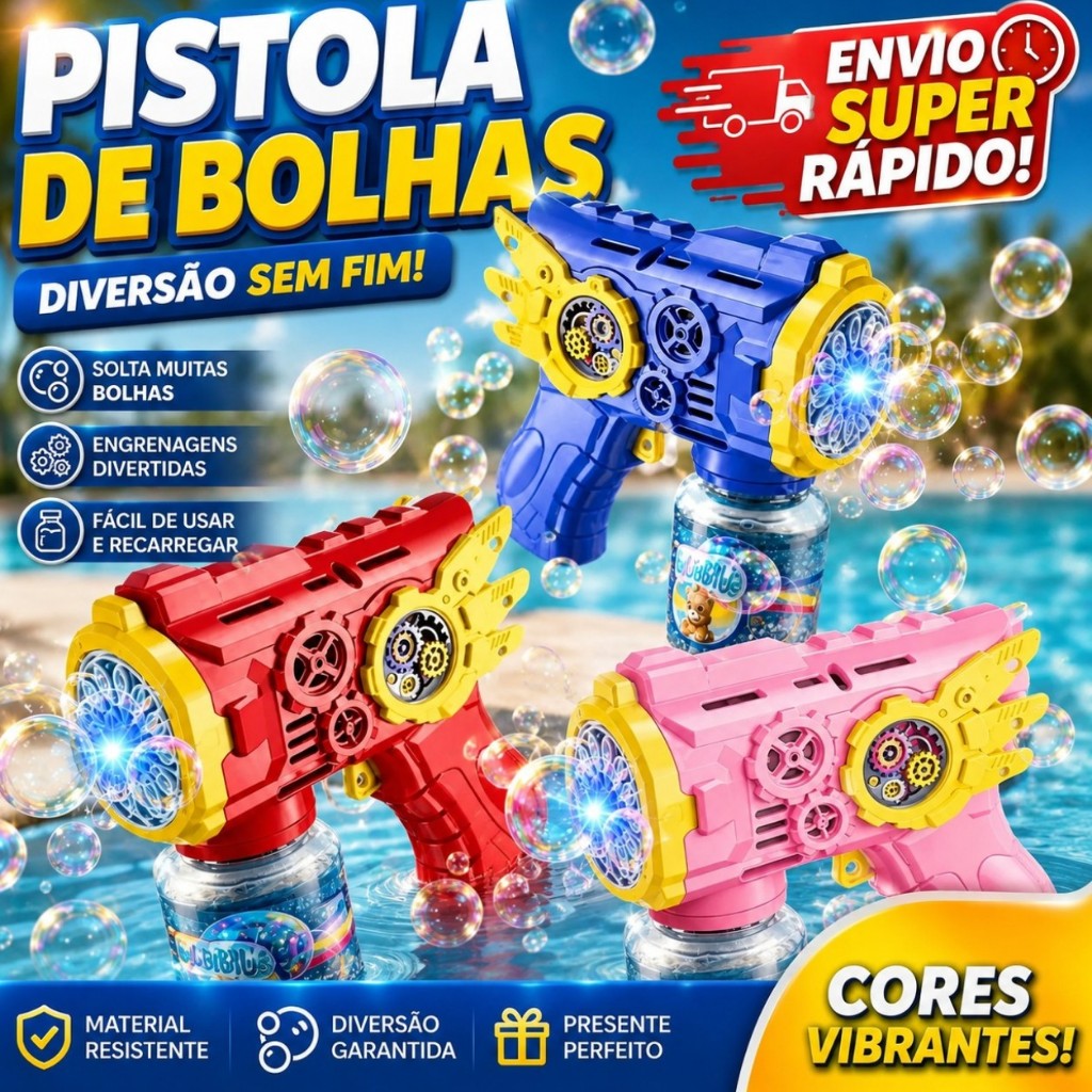 Pistola Lança bolha de sabão automática Brinquedo com luz diversão crianças Festas Colorido