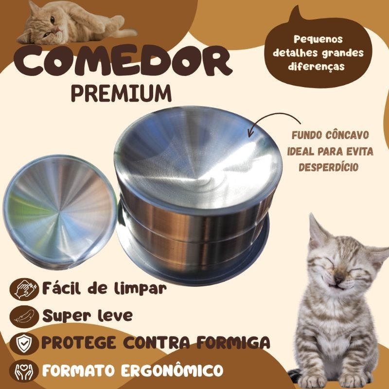 Comedouro Ergonômico Anti-Formiga Elevado Leve Para Gato Pet Alumínio Resistente Tigela 250ml Vasilha De Ração Premium