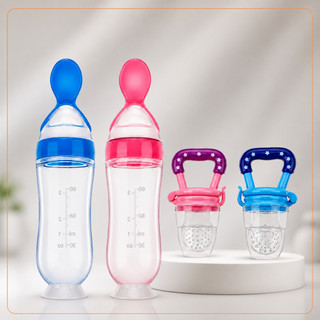 Alimentação Infantil Chupeta Mordedor Porta Frutas e Mamadeira de Silicone com Colher Dos…