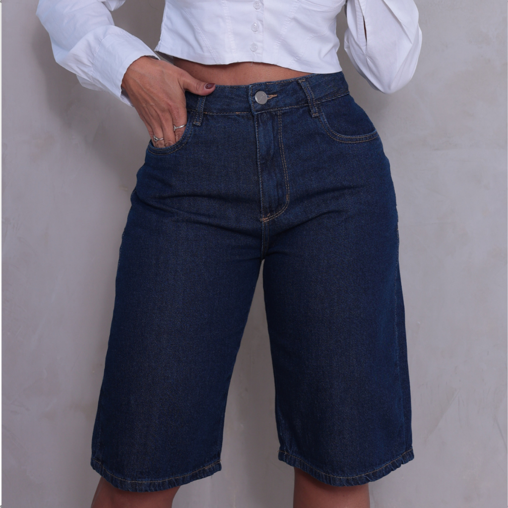 Bermuda Feminina Jorts Jeans 100% Algodão Shorts Meia Coxa Cintura Alta  Premium