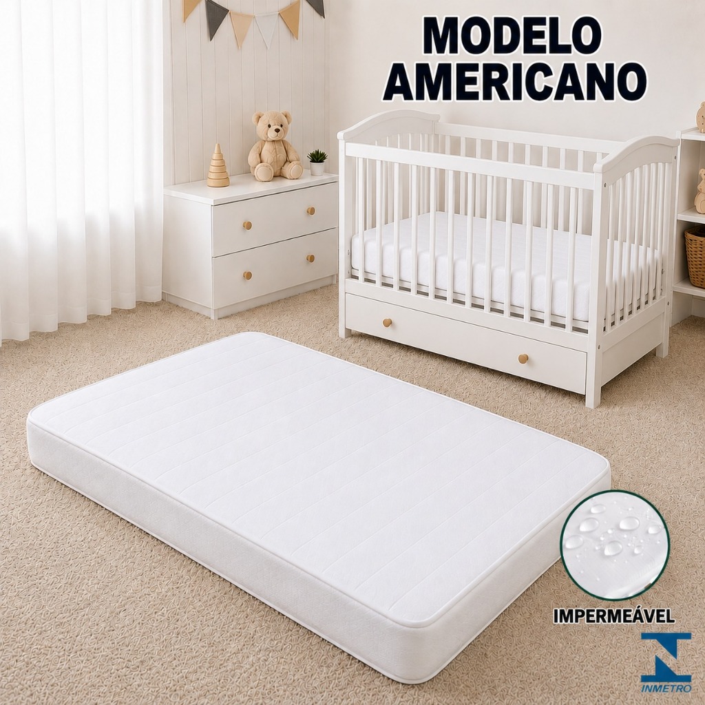 Colchão Impermeável Envio Imediato 130x60x10 D18 Modelo Americano Berços Infantil Bebe Confortável Antialérgico Baby