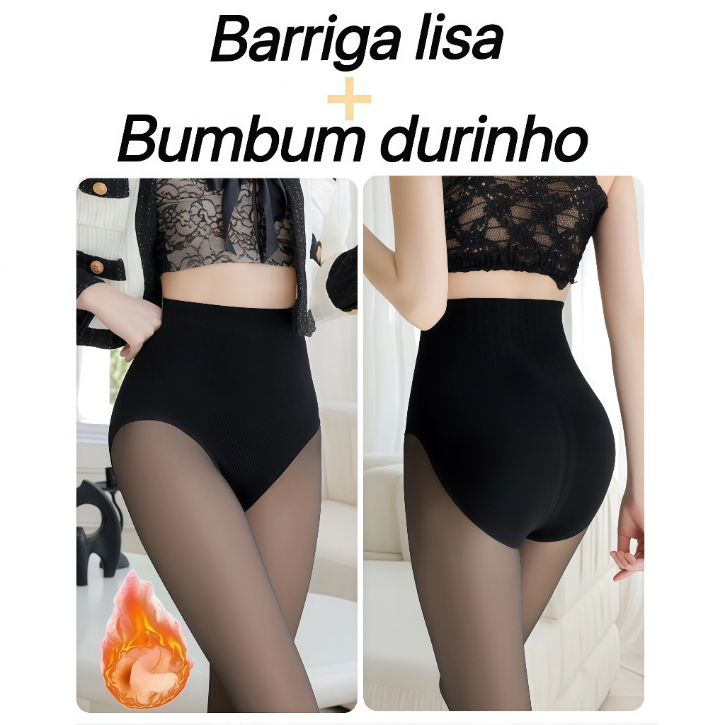 Meia Calça Térmica Translúcida Cintura Alta e Levanta Bumbum com Pelúcia Interna Quentinha Efeito Pele Invisível