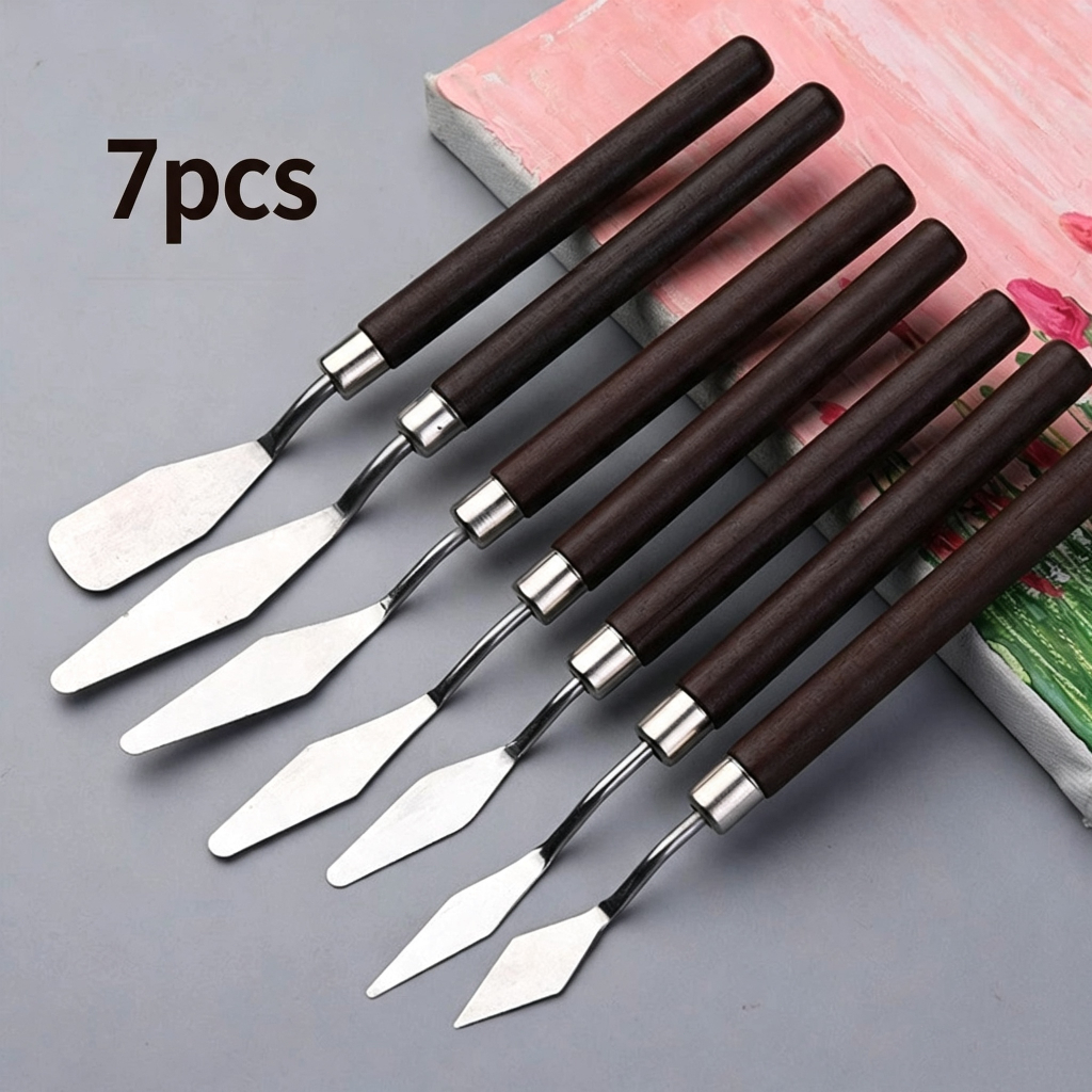 7Pçs Paleta De Faca De Aço Inoxidável Mista Para Pintura A Óleo / Espátula Raspador