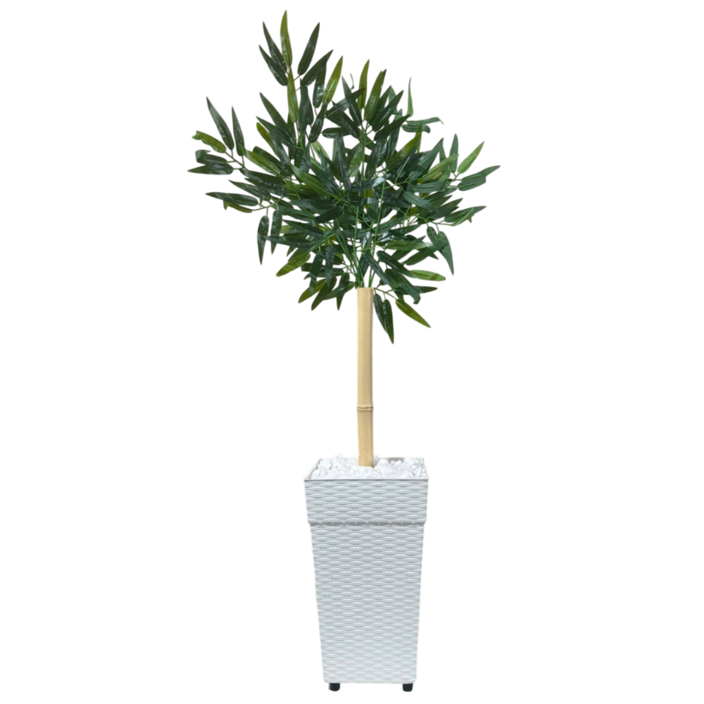 Planta Artificial Com Vaso Bambu 1 Metro + Vaso Grande Decorativo Grande