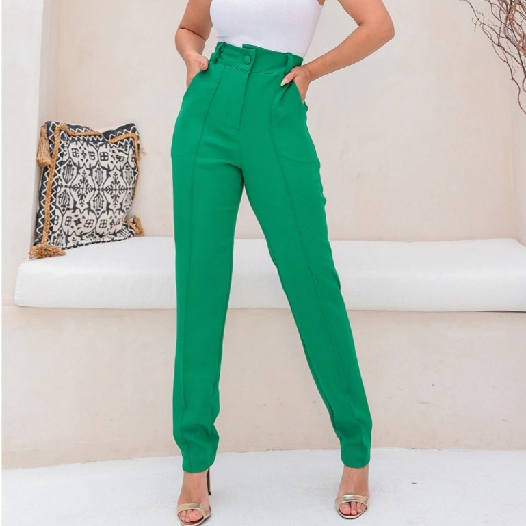 Calça Alfaiataria Feminina Cores Fortes Quentes Pinça Social Cintura Alta Executiva Premium Elegante Moda Trabalho Nova