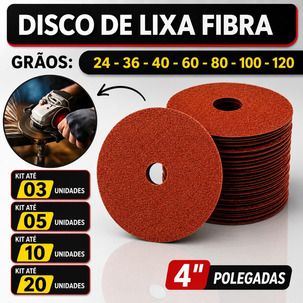 Kit Disco de Lixa Fibra Para Ferro Madeira 4 Polegadas 4.1/2'' Esmerilhadeira Lixadeira Circular 115mm