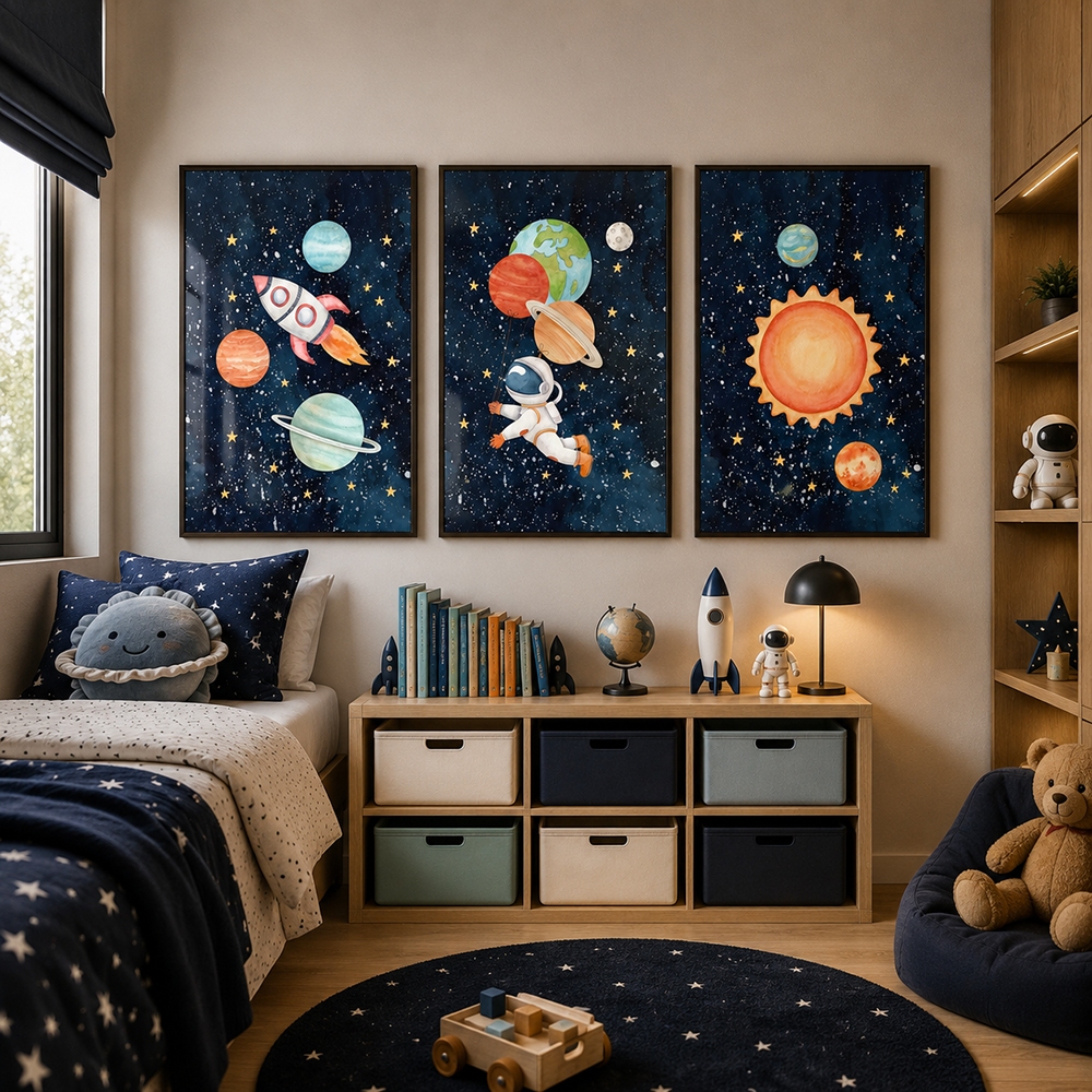 Quadro Infantil Exploradores do Infinito: A Jornada do Astronauta Moldura 50x75