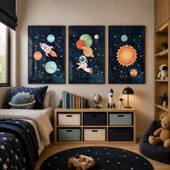 Quadro Infantil Exploradores do Infinito: A Jornada do Astronauta Moldura 50x75 Com ou Sem Vidro